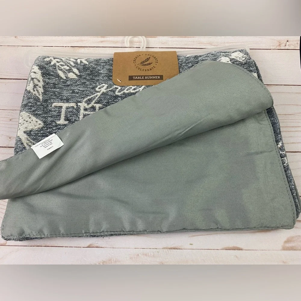 Grateful Thankful Blessed Gray Table Runner 13